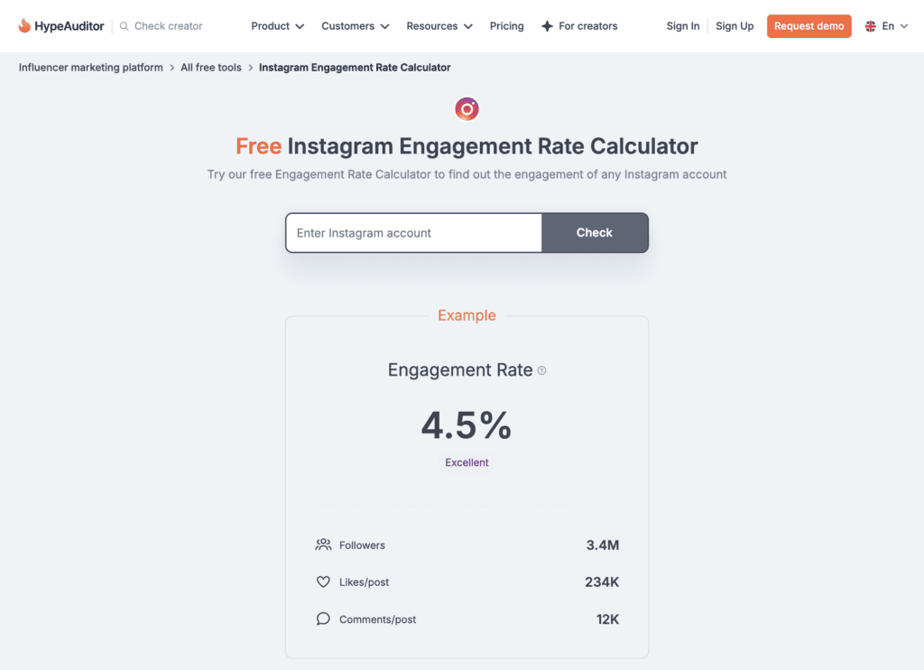 HypeAuditor’s free Instagram Engagement Rate Calculator