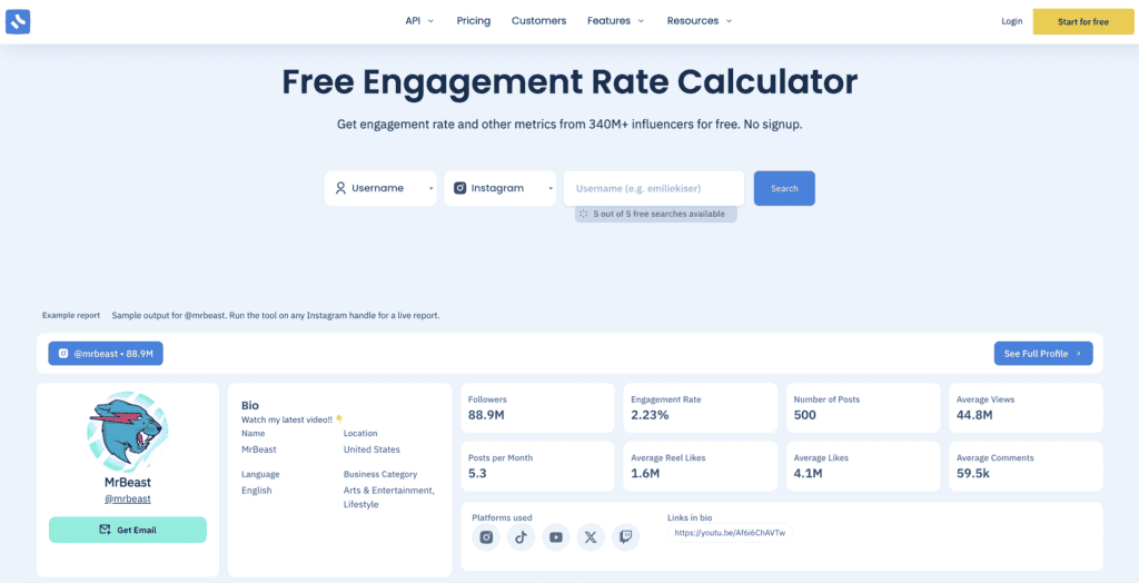 Free Engagement Rate CalculatorFree engagement rate calculator for Instagram, Tiktok, Youtube, X, Twitch and Onlyfans creators. by influencers.club