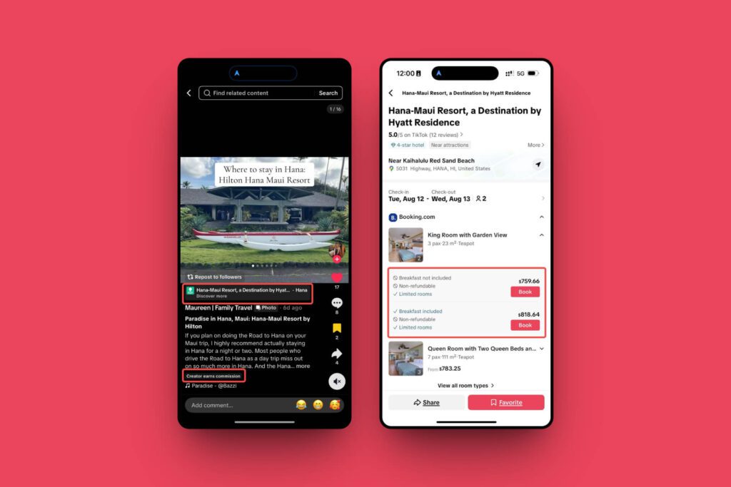 Screens showing TikTok GO commissions for creators and influencers