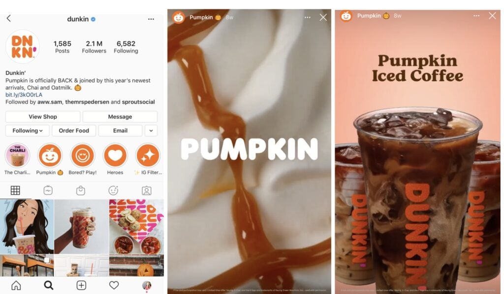 Example of branded Stories @dunkin