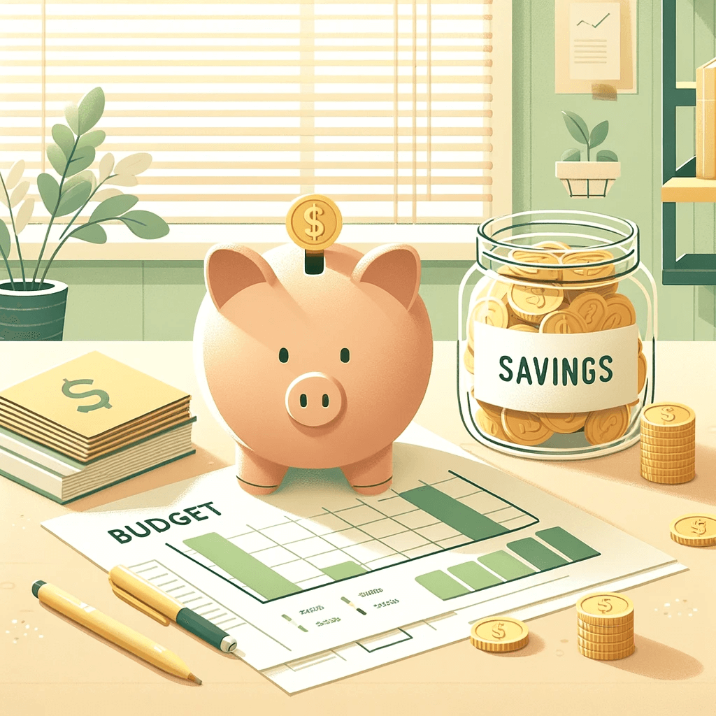 Smart resource distribution for marketing shown with a piggy bank, savings, and budgeting chart.