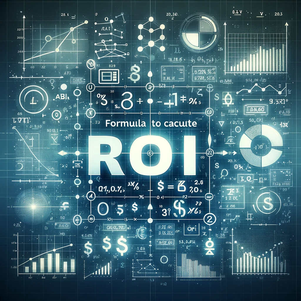 Complex analytical charts and equations highlighting the calculation of ROI.